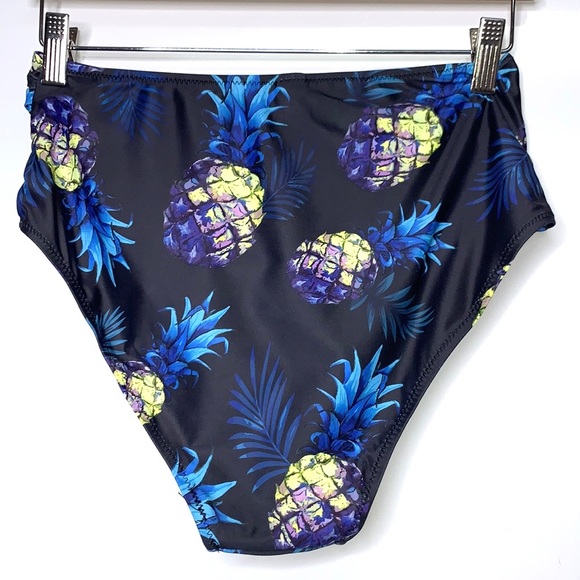 NEW TEMPT ME Black Pineapple High Rise Waisted Swim Bikini Bottom Size Medium - Picture 5 of 7